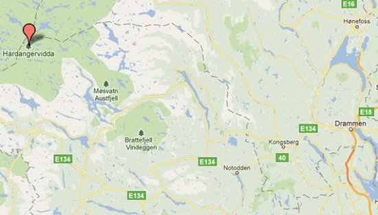 Hentet fra Google Maps, Hardangervidda